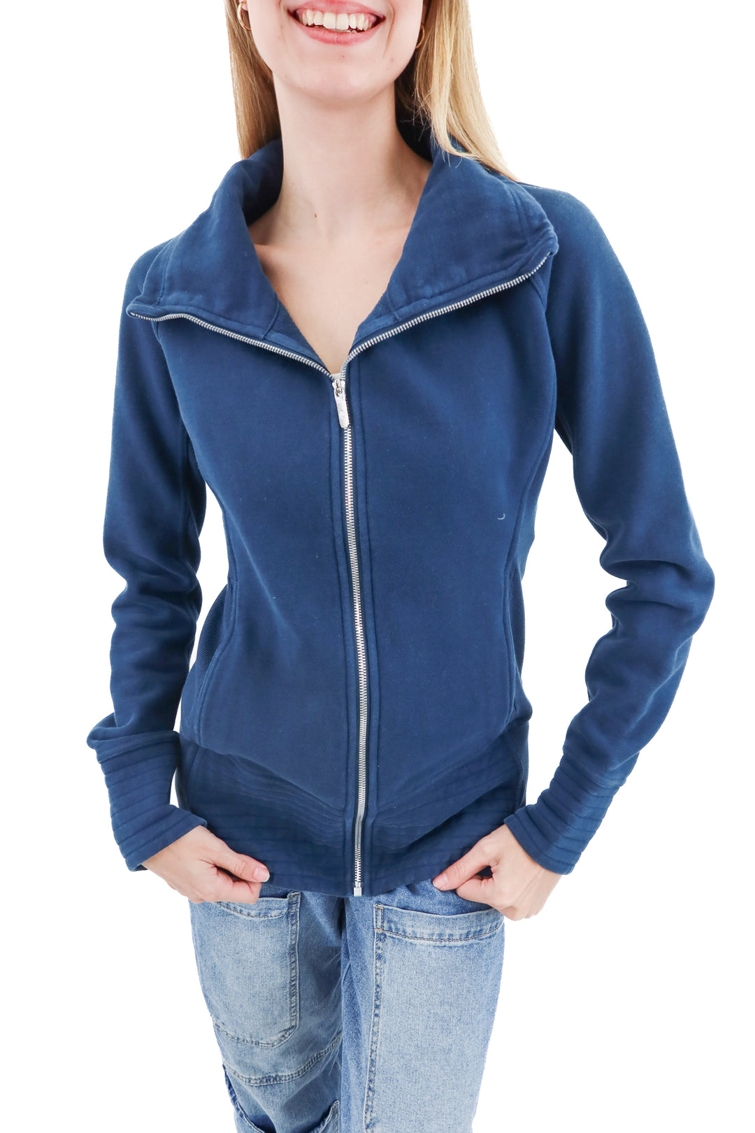 lululemon blue long zip up jacket (8; retail $248)