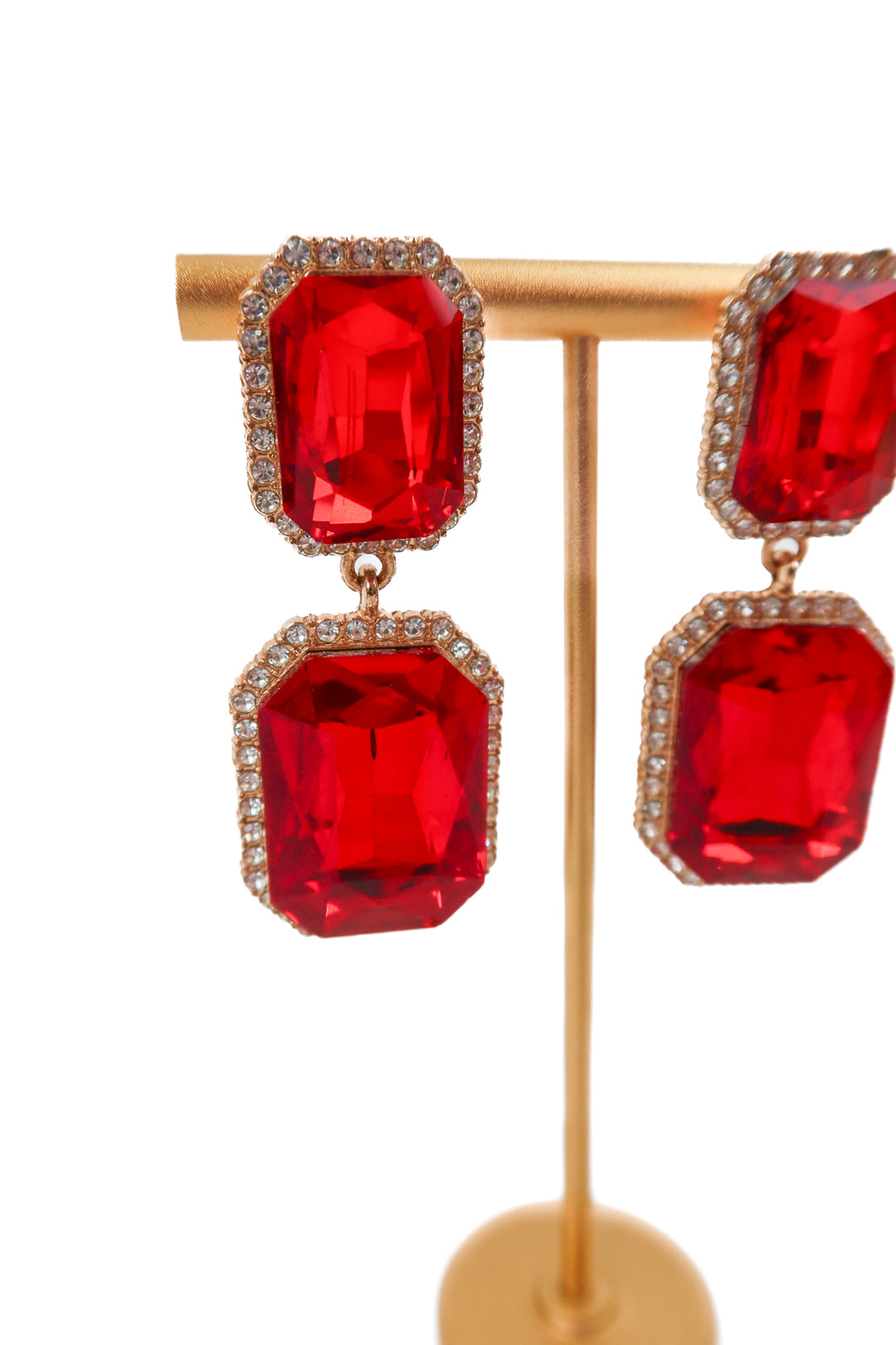 red gemstone drop earrings