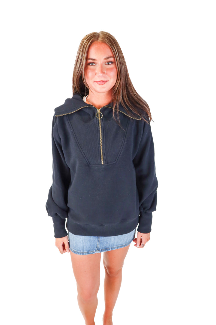 varley black ribbed quarter zip (m*; retail $138)