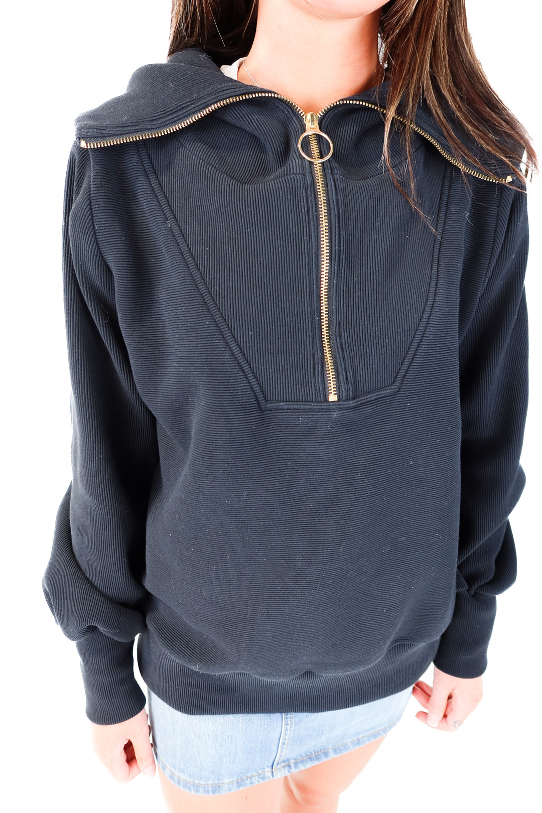 varley black ribbed quarter zip (m*; retail $138)