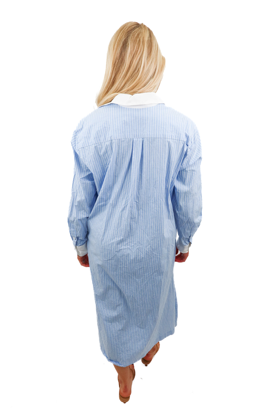 Baacal blue striped button up dress (M; retail $340)