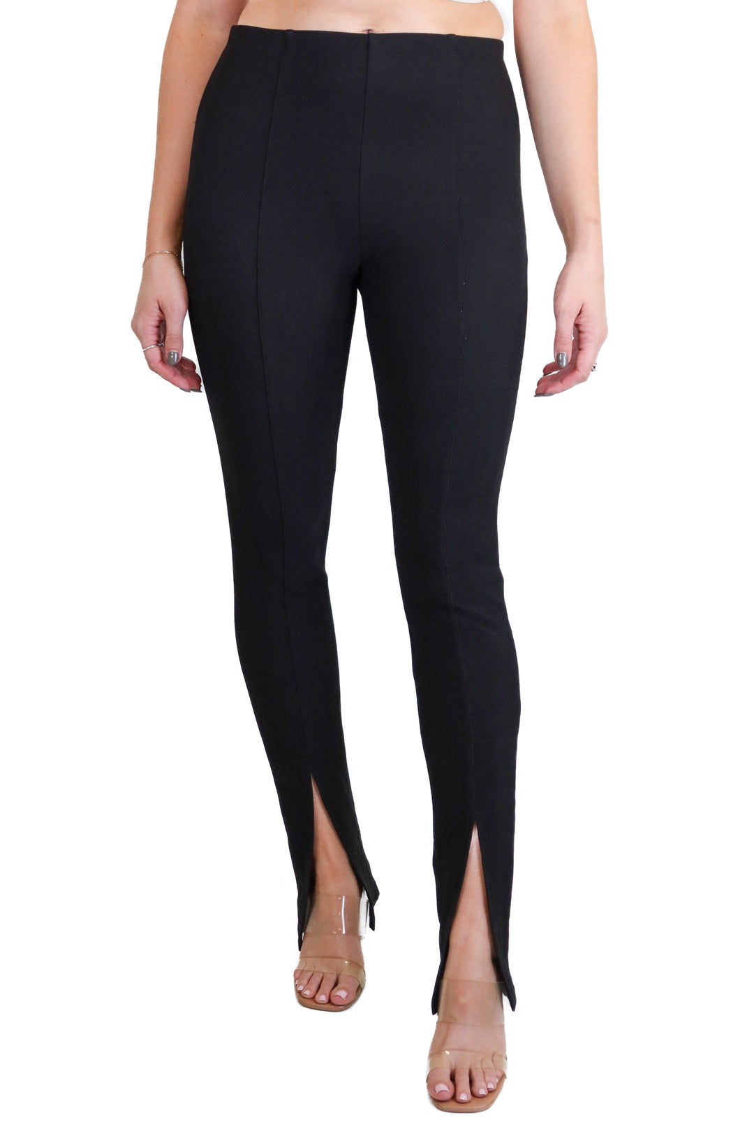Adika Black Textured Knit Front Slit Pants (S)