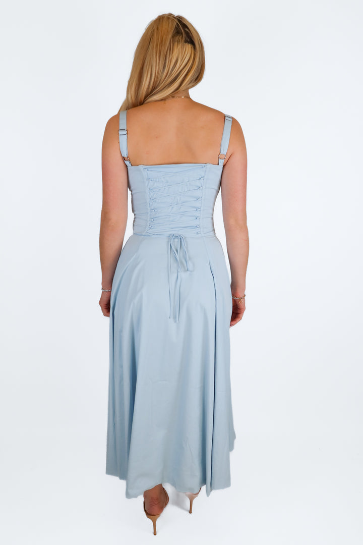 House of CB Pale Blue Corset Maxi Dress NWT (S; Retail $239)