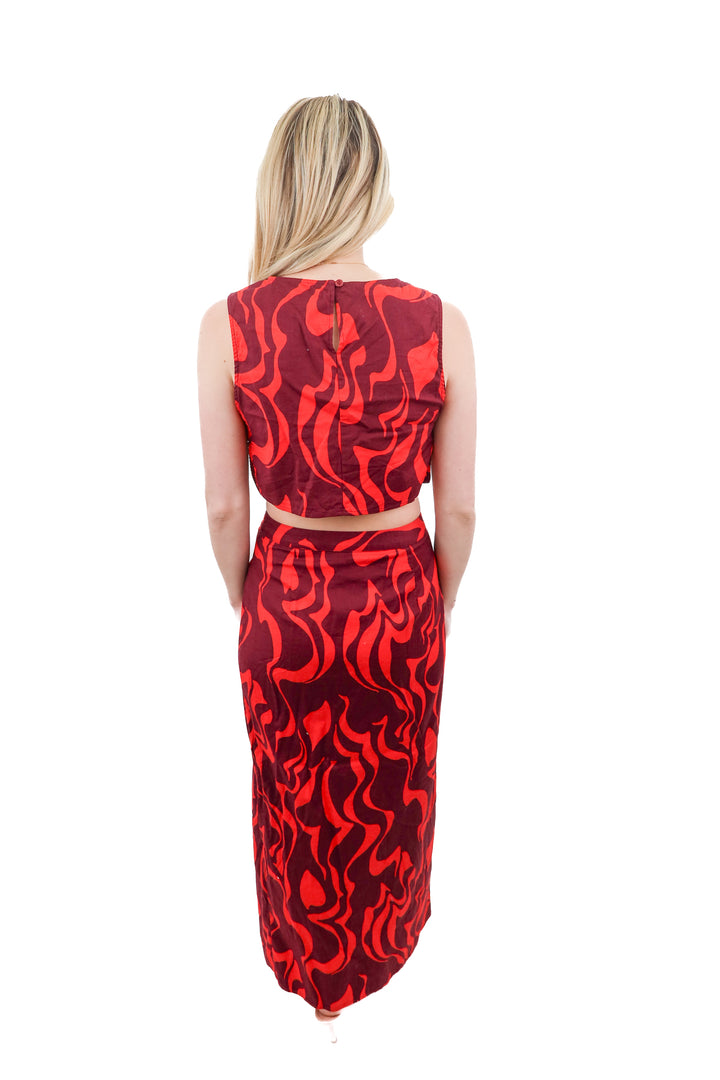 Reformation red pattern skirt set (4; $336 retail)