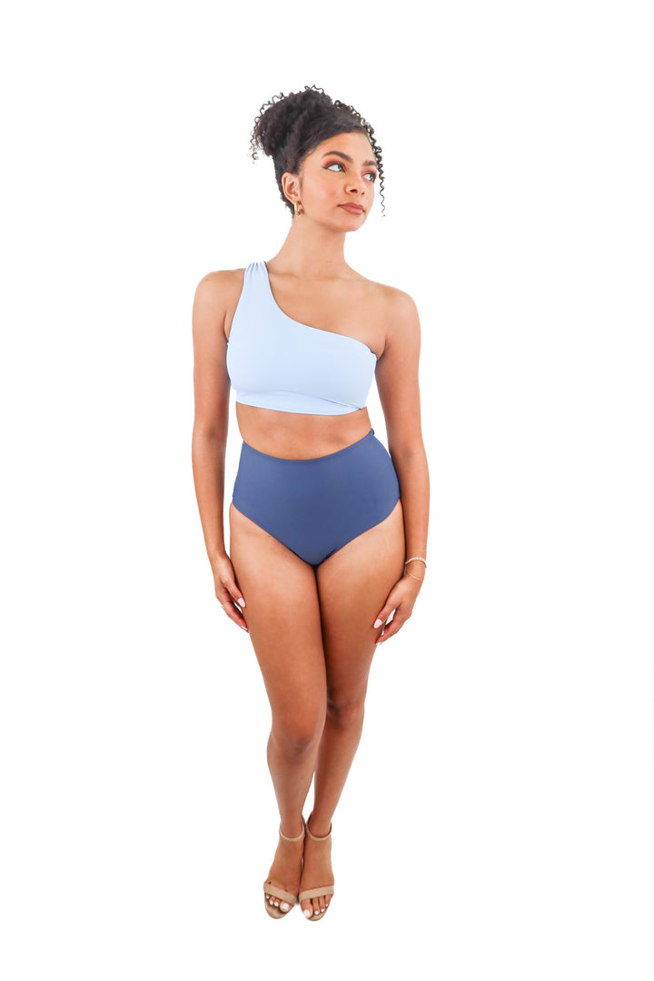 hermoza blue one shoulder bikini NWT (4; retail $174)