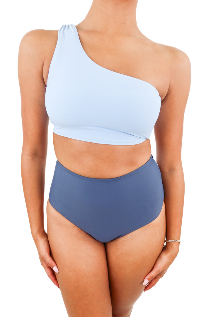 hermoza blue one shoulder bikini NWT (4; retail $174)