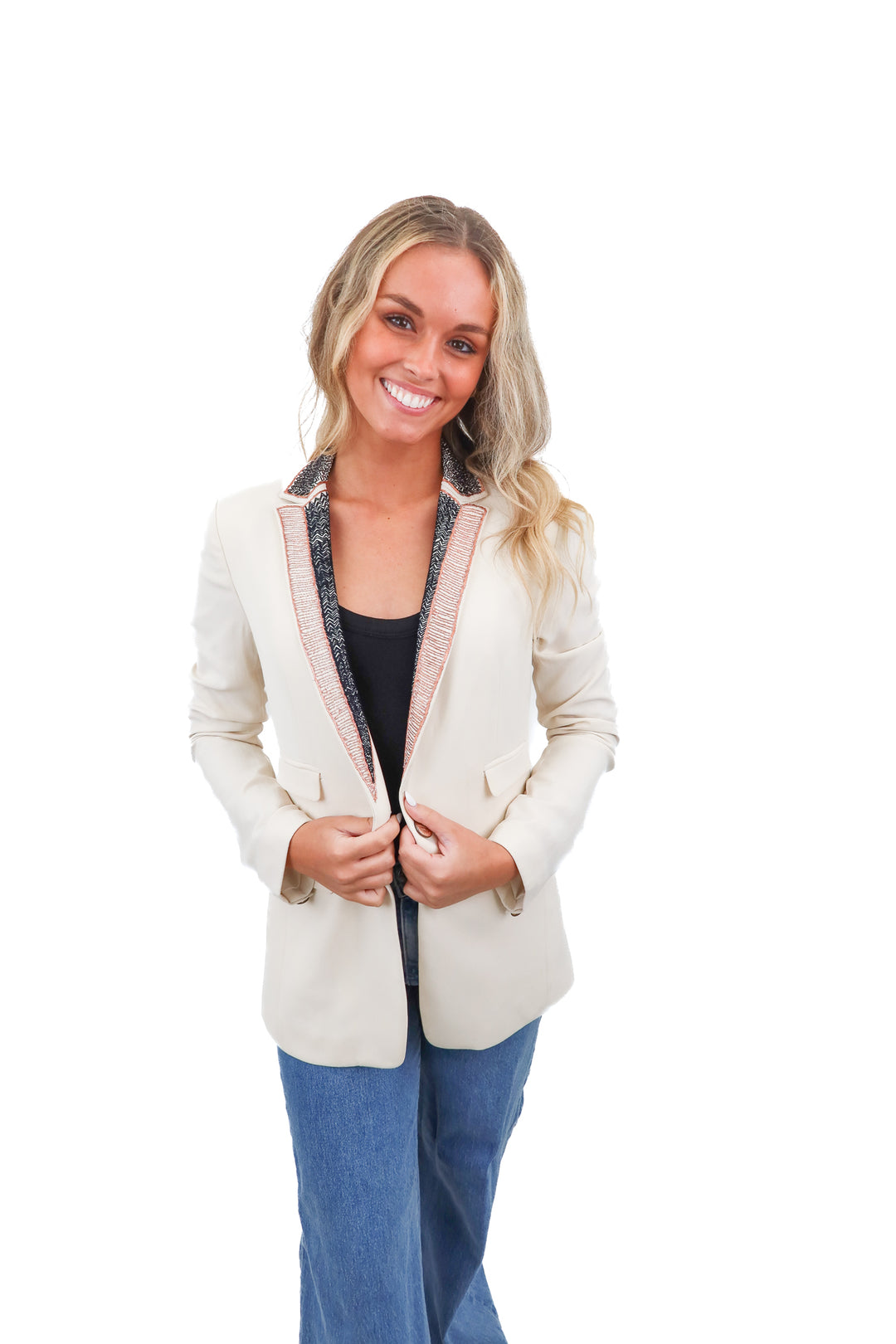 Rag & Bone cream blazer with black and gold stitching (2)