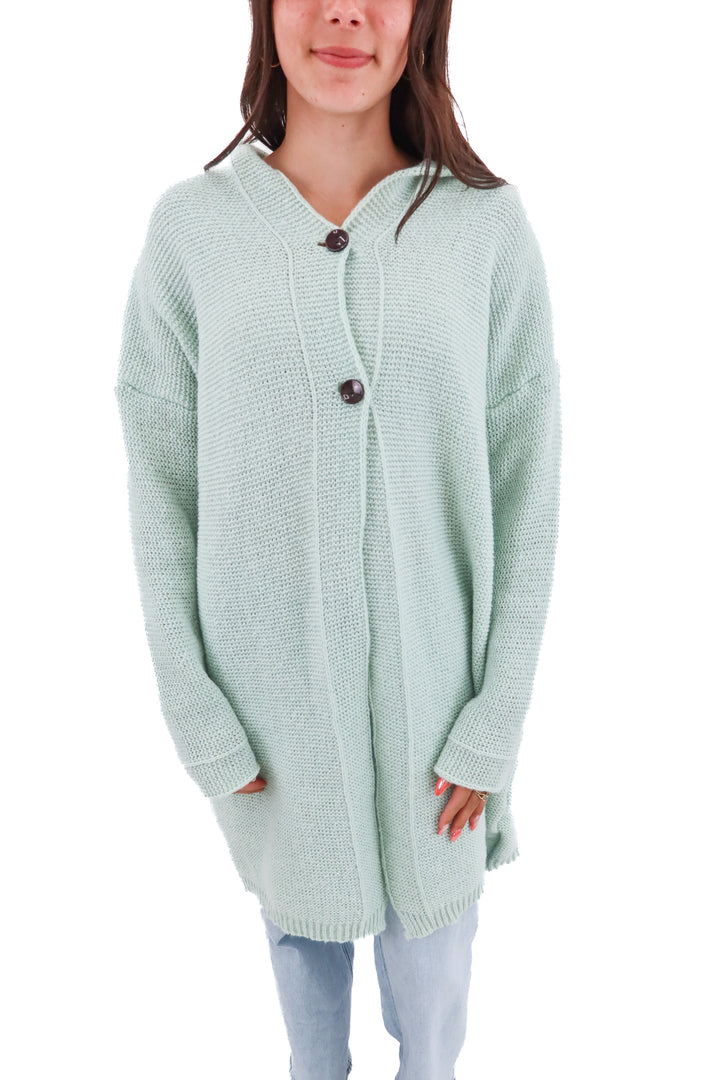mint chunky hooded cardigan (m; retail $50)