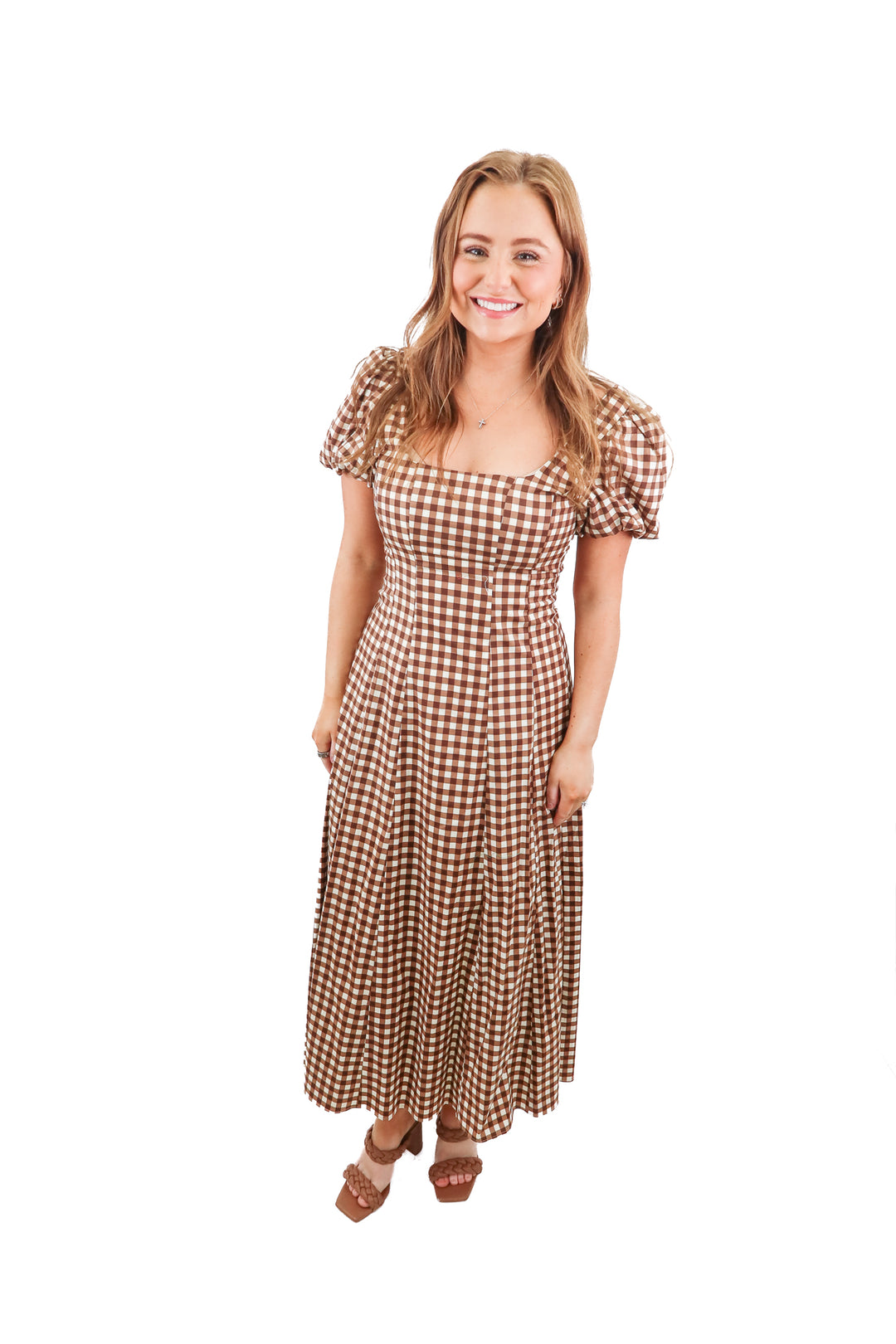 Show Me Your Mumu brown gingham maxi dress (XS; retail $118)