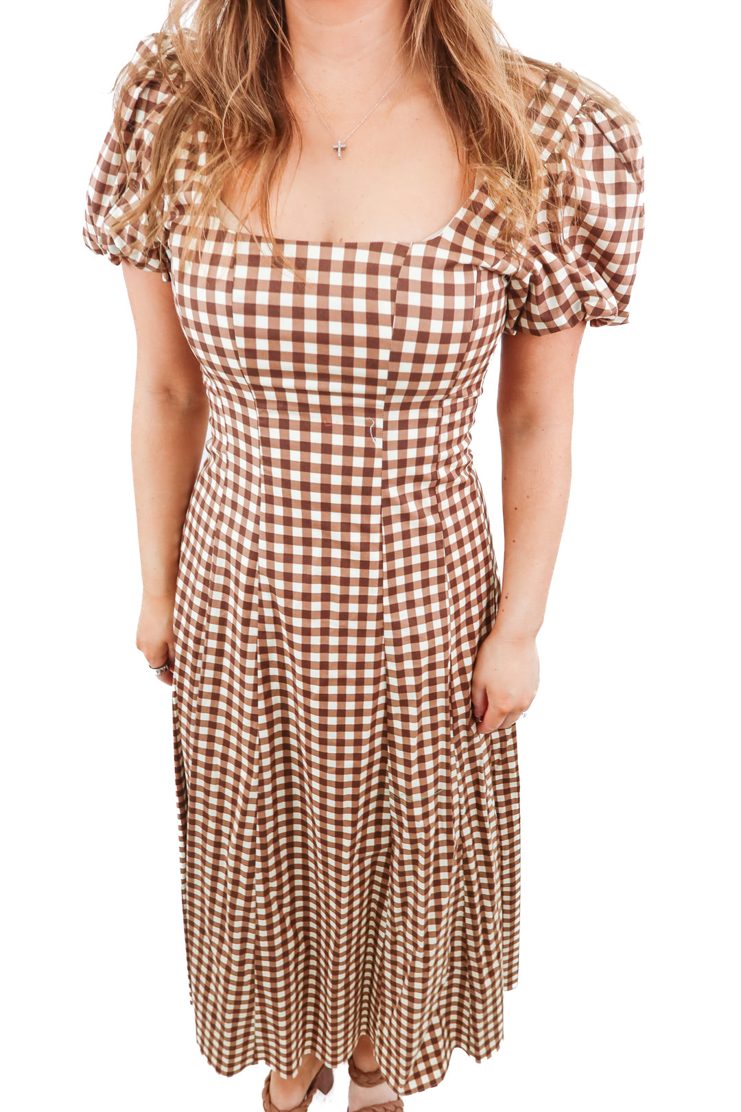 Show Me Your Mumu brown gingham maxi dress (XS; retail $118)