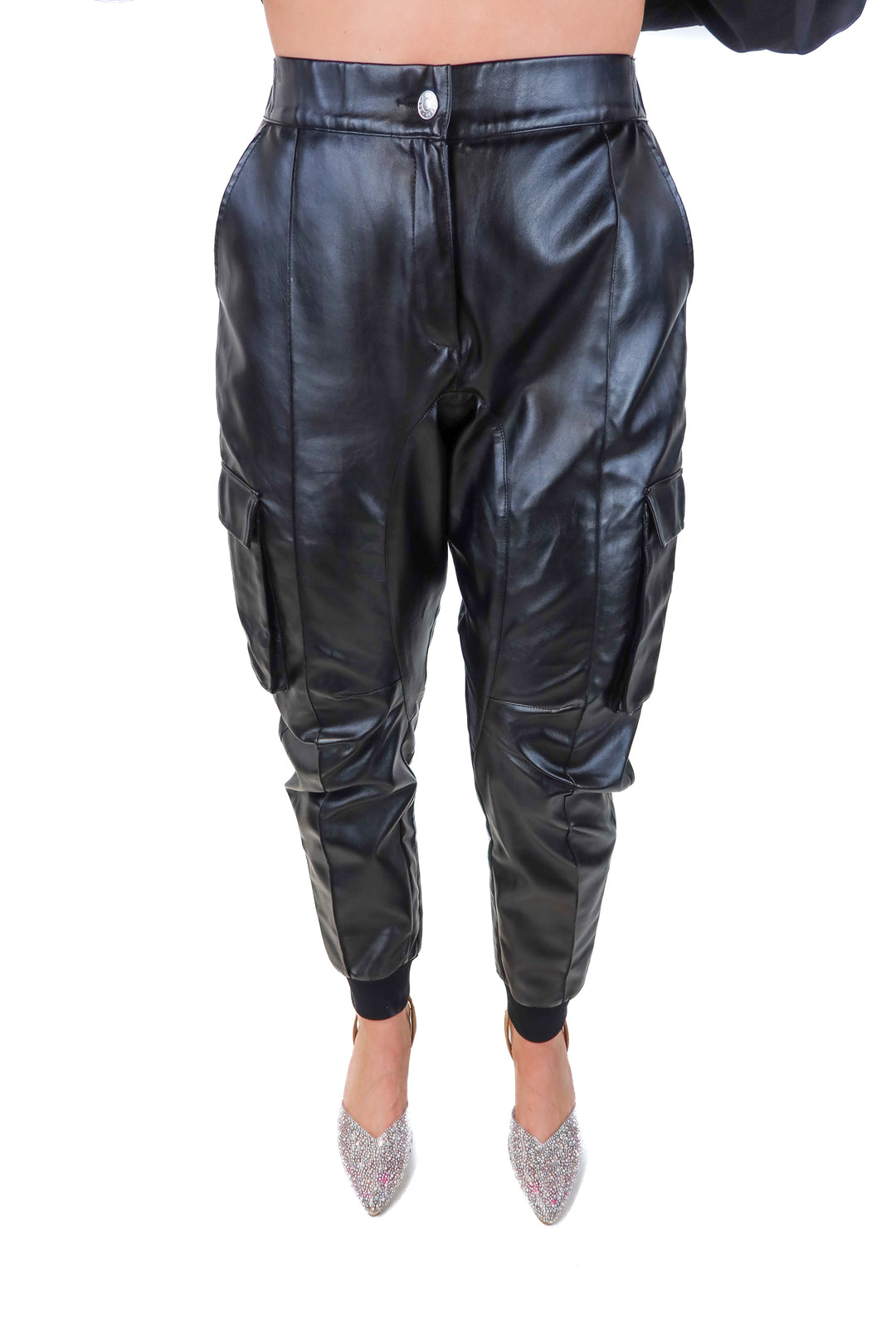 mistress rocks black vegan leather joggers (m)