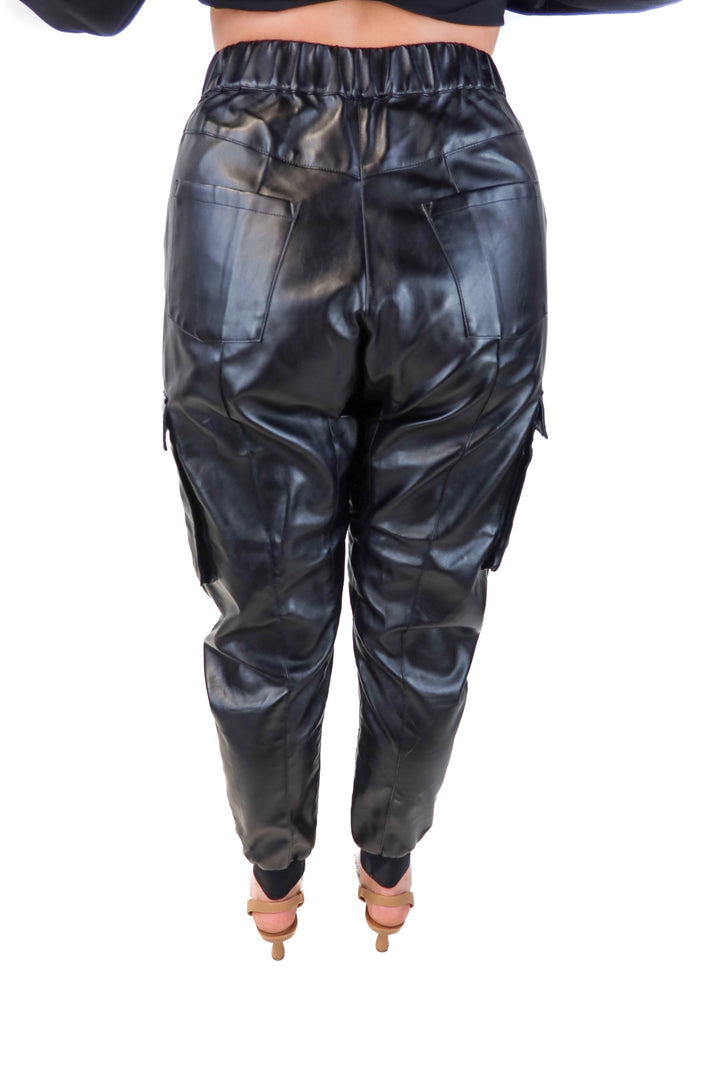 mistress rocks black vegan leather joggers (m)