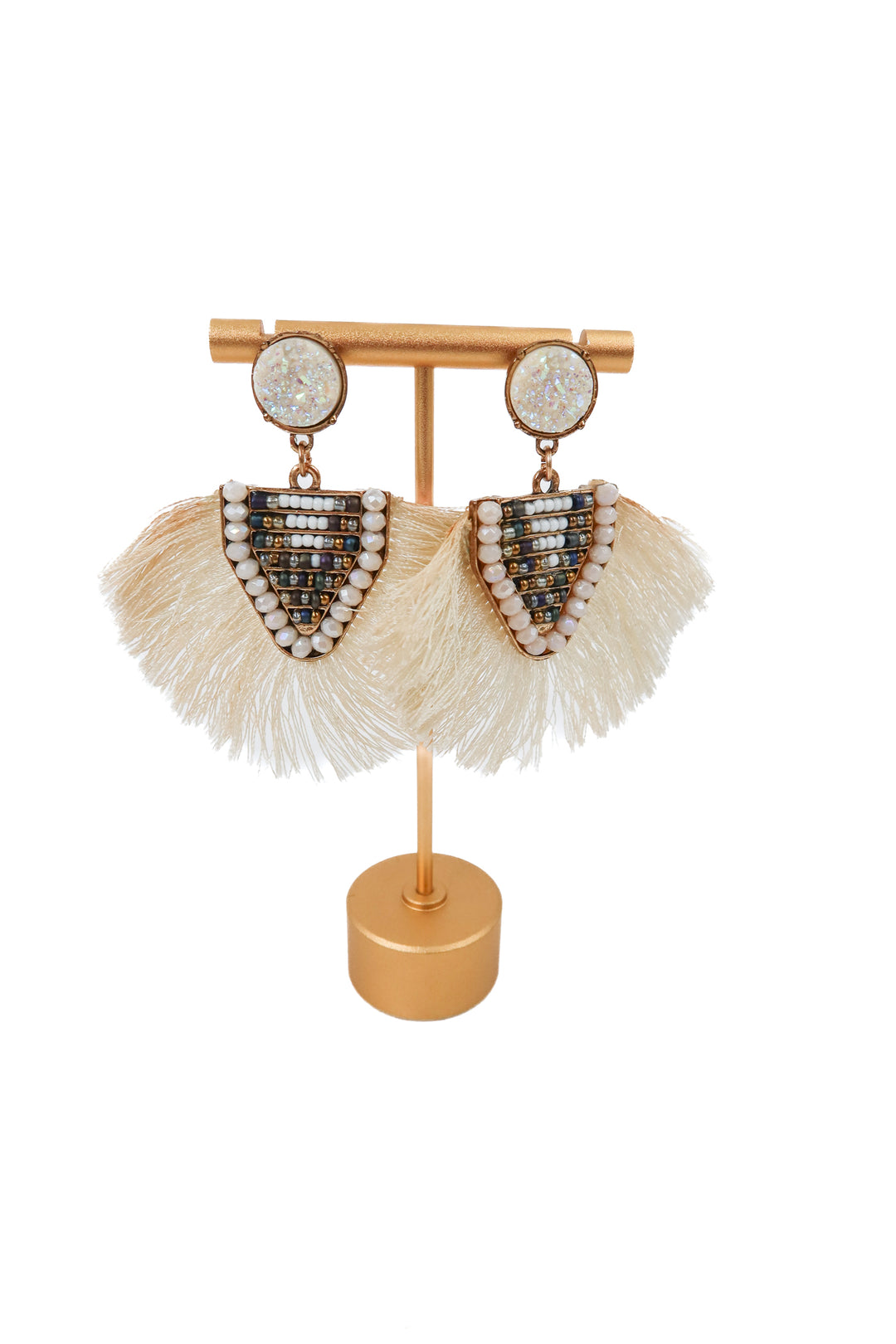 ivory beaded fringe earrings
