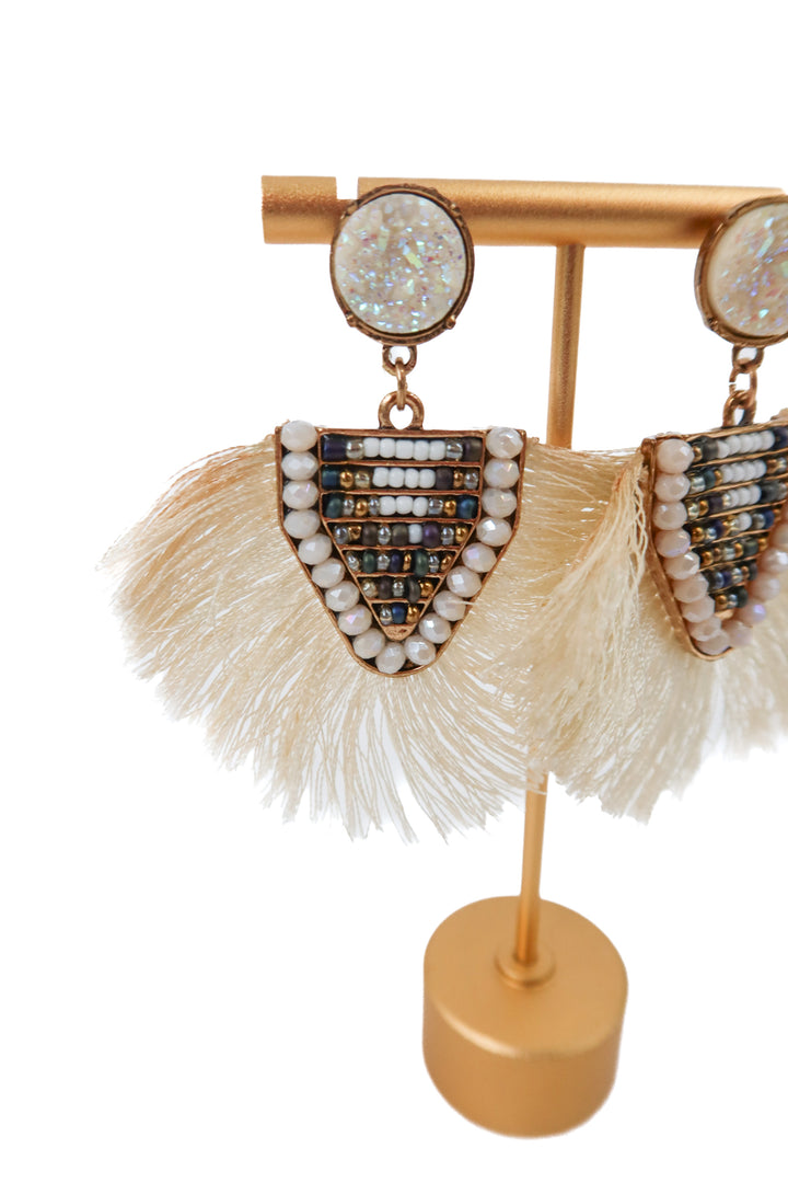 ivory beaded fringe earrings