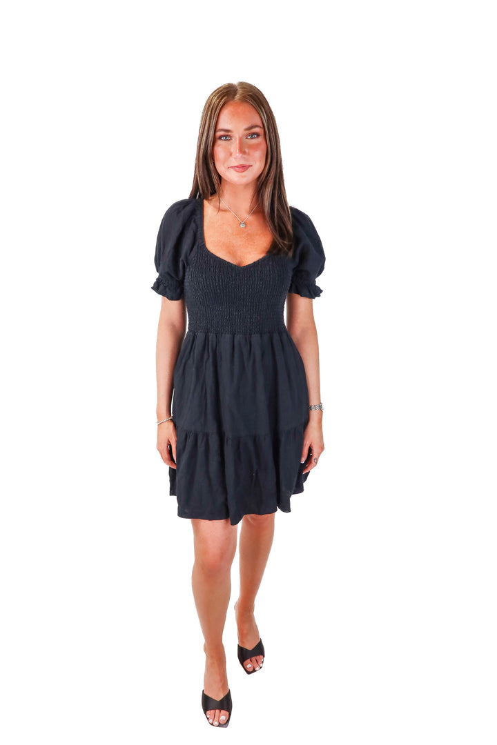 SOLD madewell black smocked dress (m; retail $118)