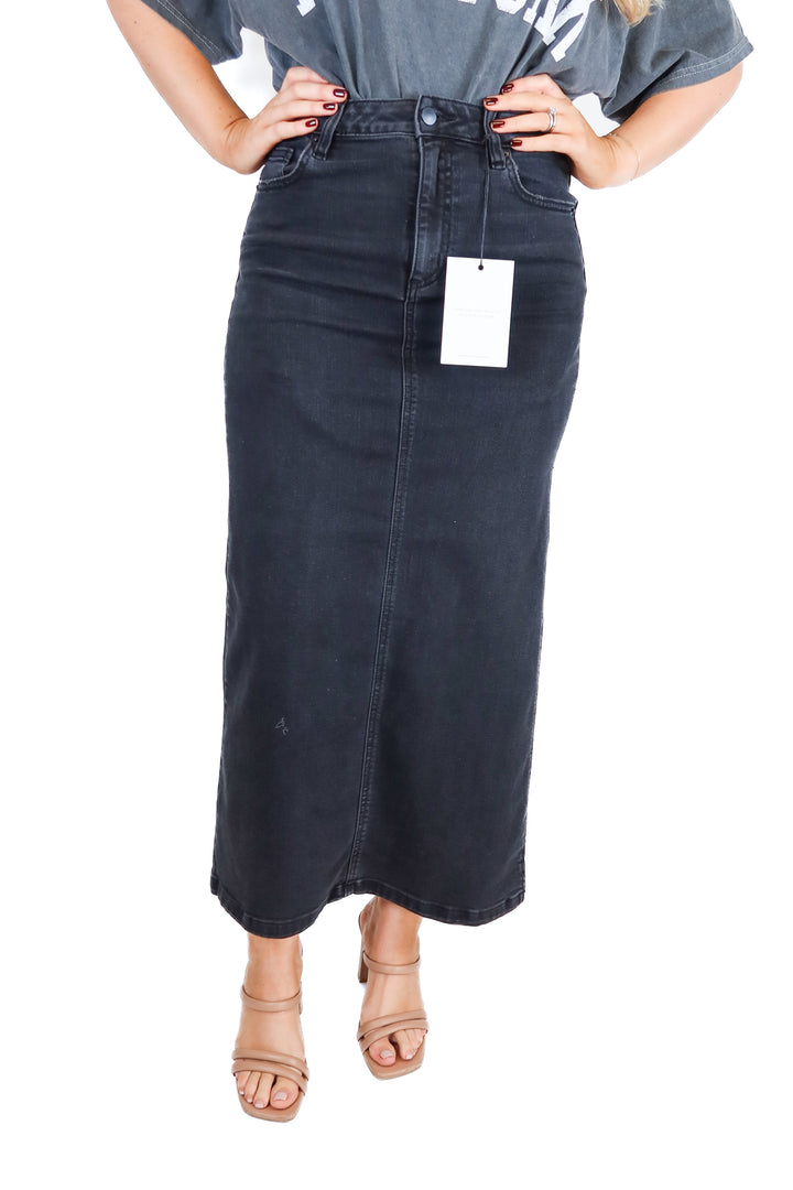 Vici Faded Black Denim Side Split Maxi Skirt NWT (S; retail $68)