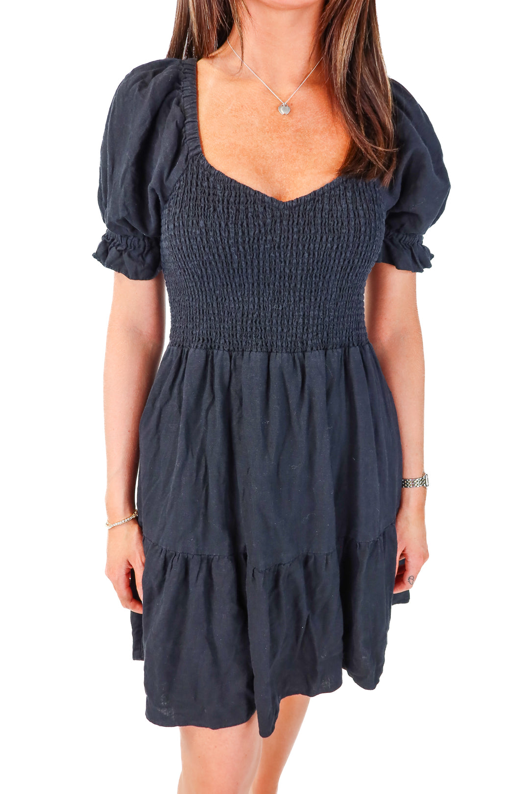 SOLD madewell black smocked dress (m; retail $118)