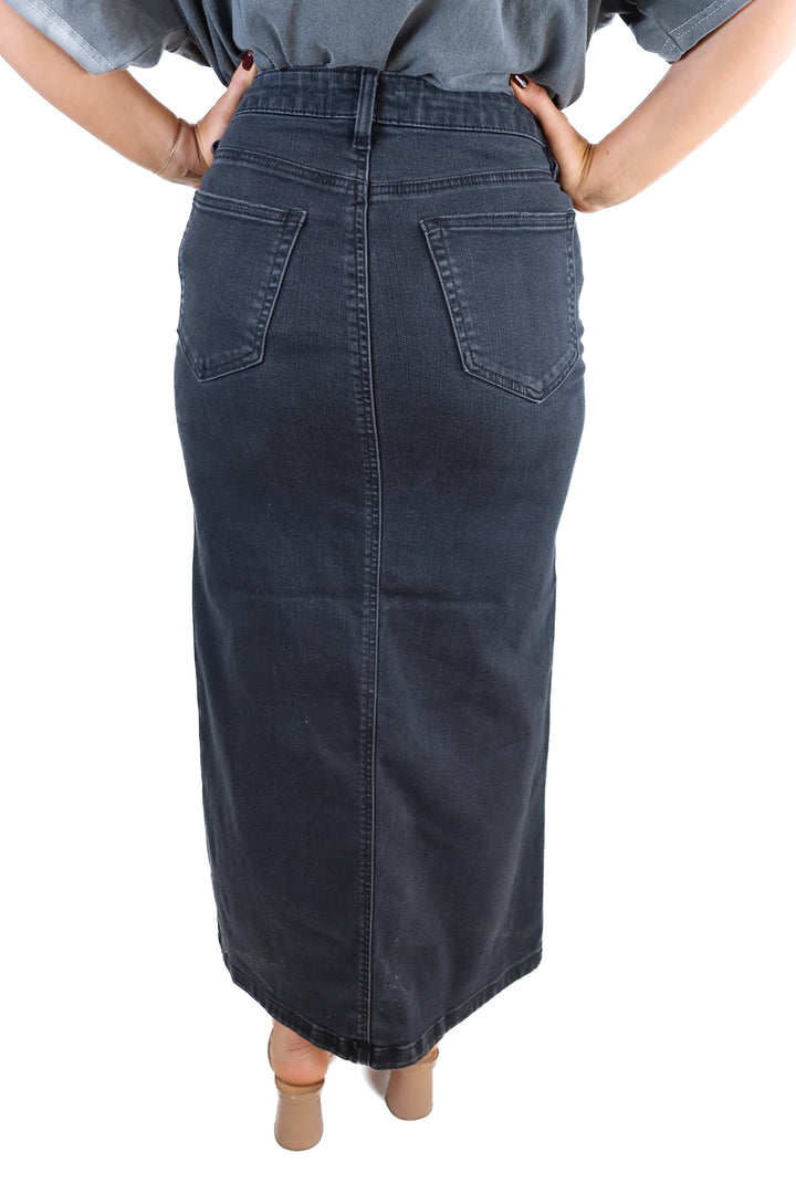 Vici Faded Black Denim Side Split Maxi Skirt NWT (S; retail $68)