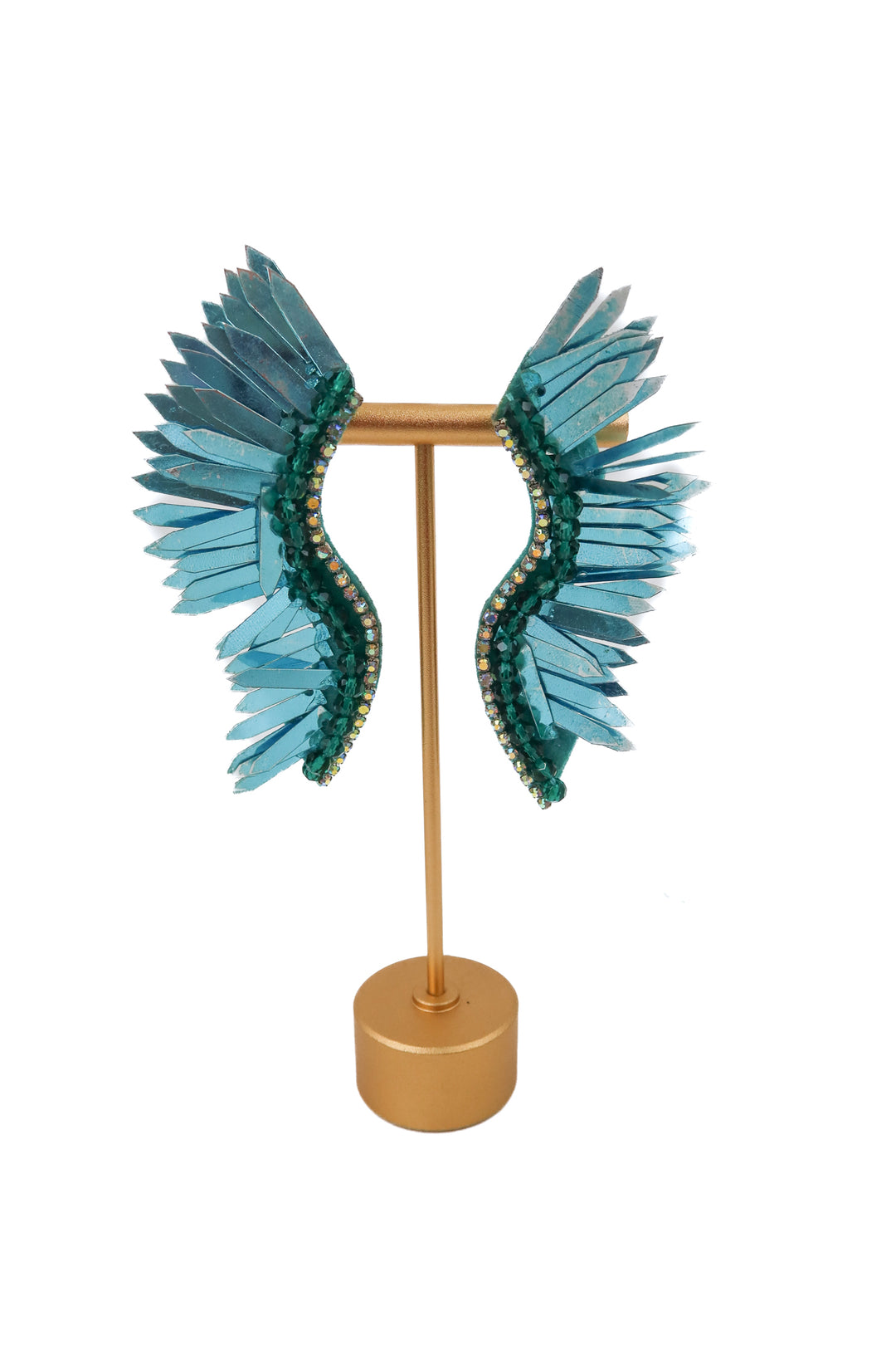 blue beaded "feather" earrings