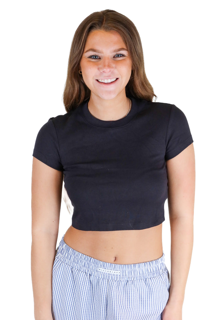cuts black short sleeve baby tee NWT (xs; retail $48)