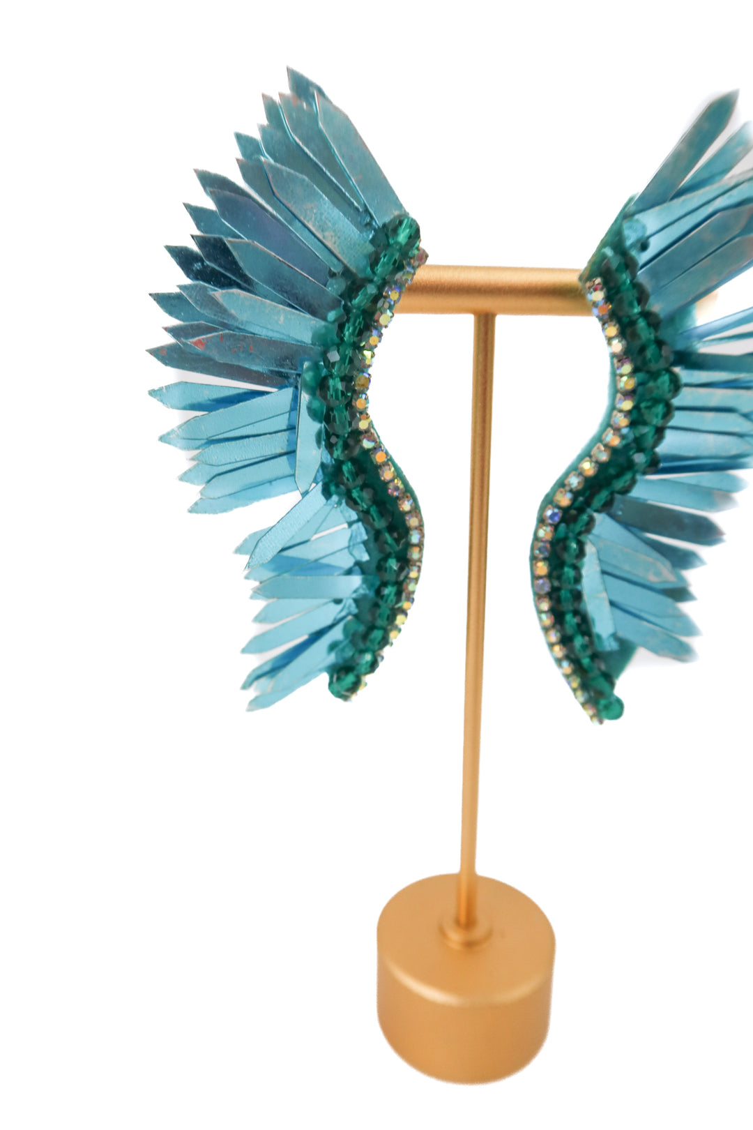 blue beaded "feather" earrings