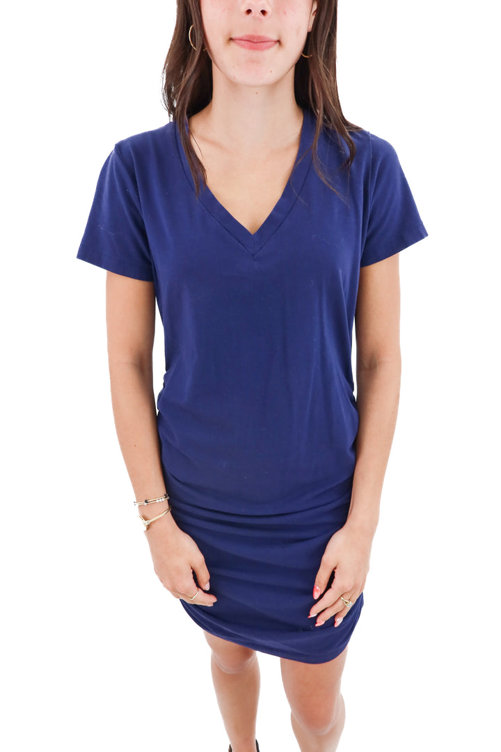 tommy bahama navy ruched dress (s)