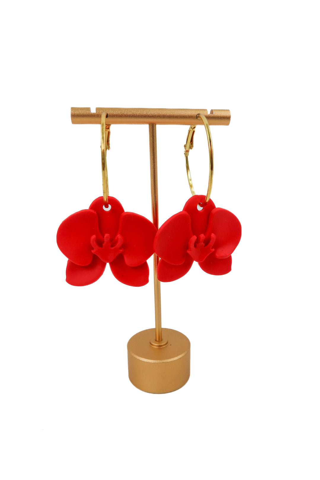 red floral hoop earrings