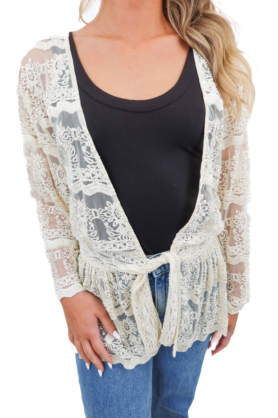 Love Same lace cream beaded top (XXS) NWT
