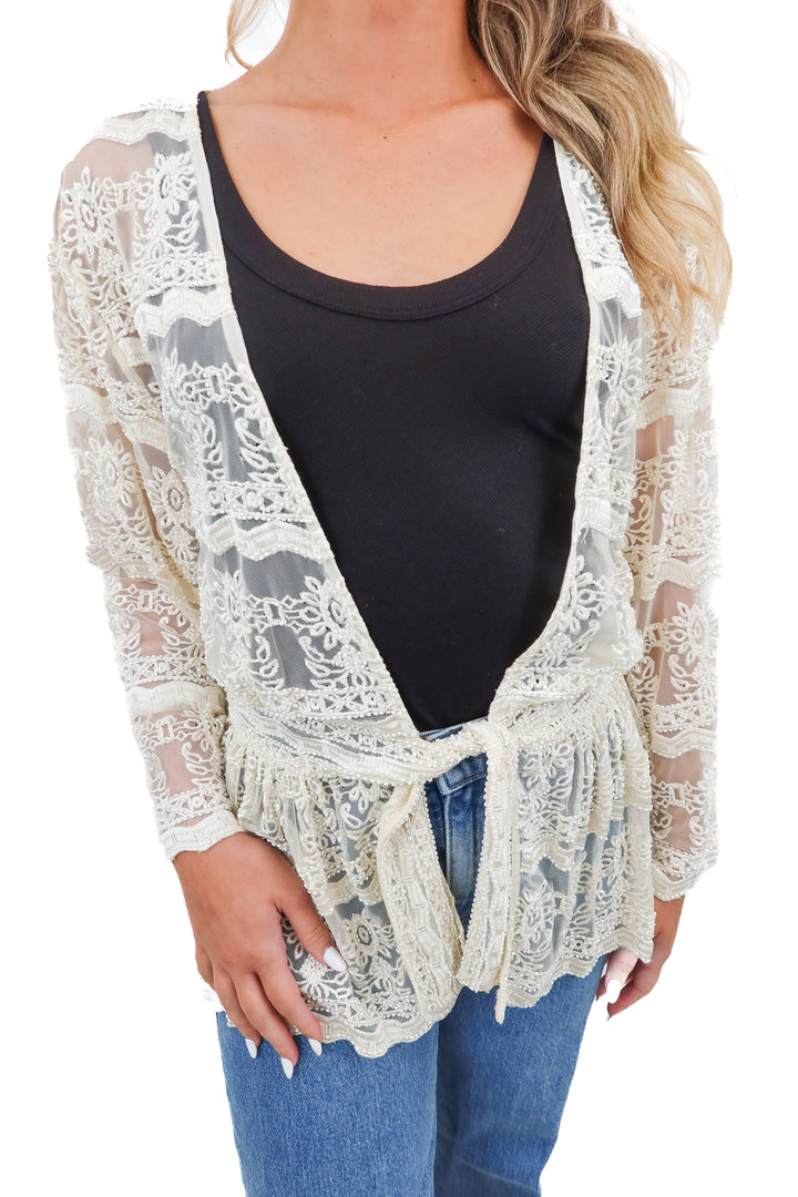 Love Same lace cream beaded top (XXS) NWT