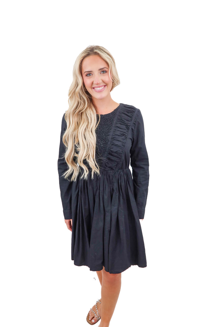 Merlette floral stitched black dress (S)