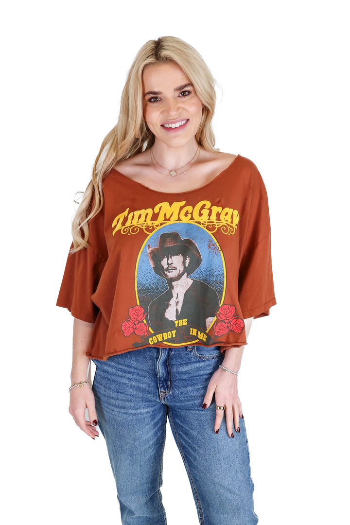 Brown “Tim McGraw” Cropped T-Shirt (M)*