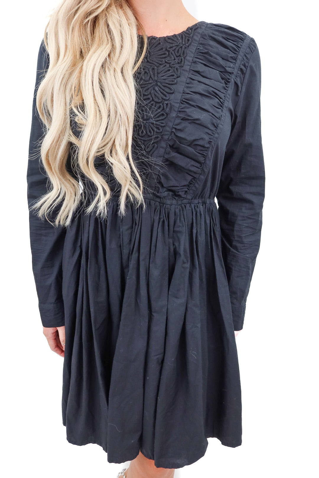 Merlette floral stitched black dress (S)