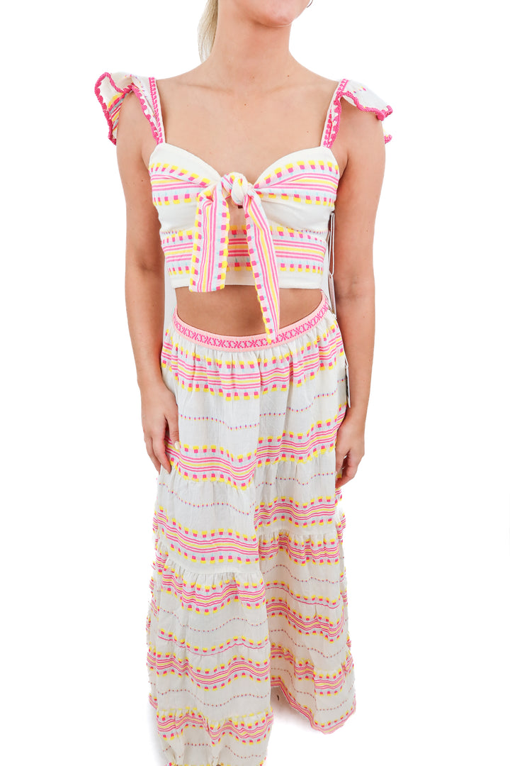Saylor cream/multi print gauzy top and skirt set NWT (S; retail $297)