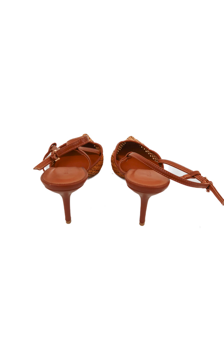 billini brown rattan sling back heels NWT (10; retail $75)