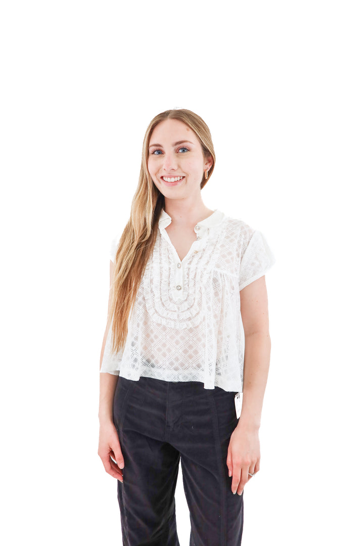 maeve white sheer lace top nwt (s; retail $88)