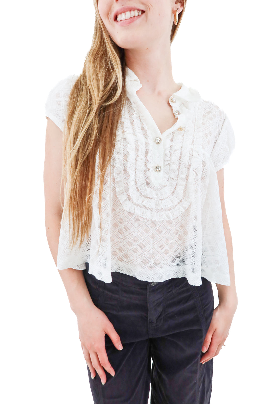 maeve white sheer lace top nwt (s; retail $88)