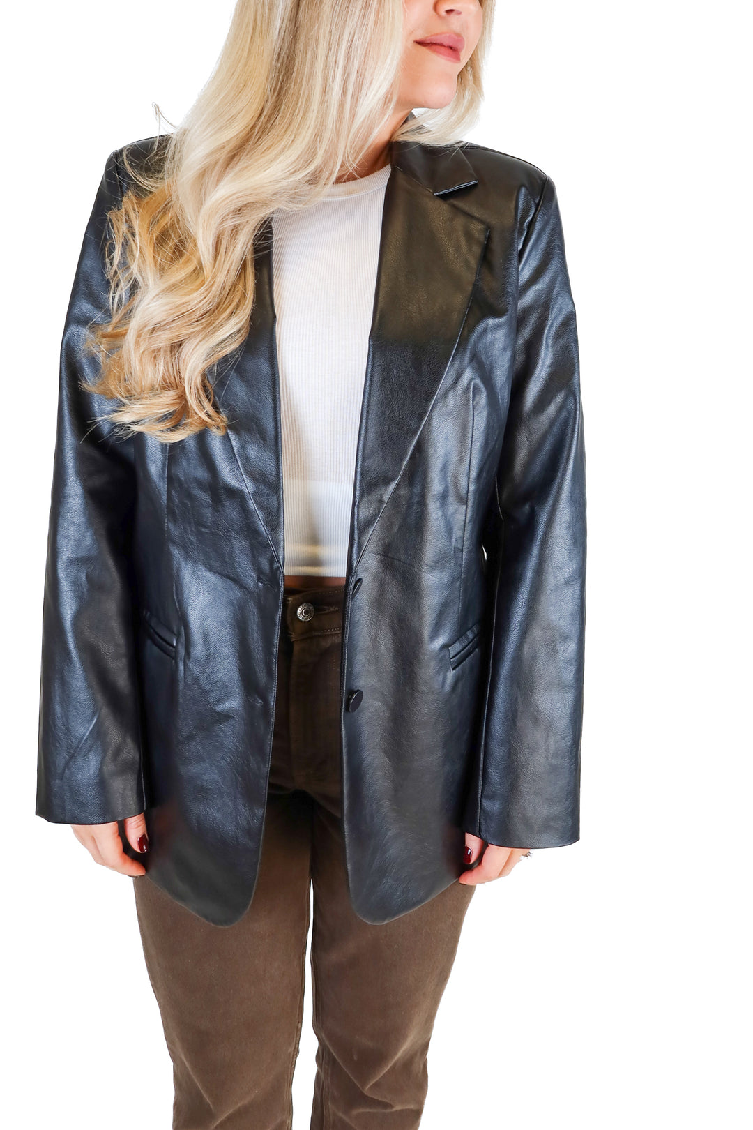 Superdown Black Vegan Leather Blazer (S; retail $118)
