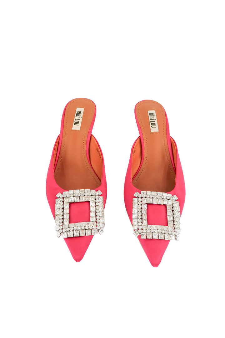 bibi lou pink satin with rhinestone kitten heel (38; retail $109)