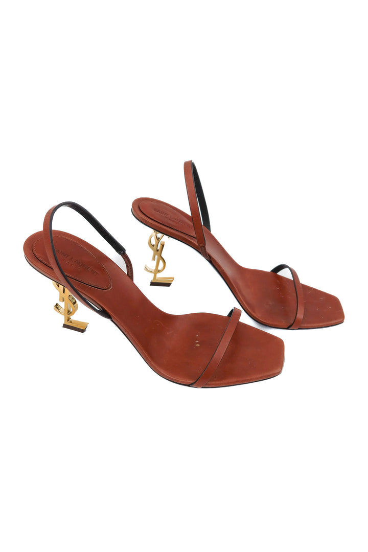 Opyum Leather YSL-Heel Slide Sandals (40; retail $1,300)*