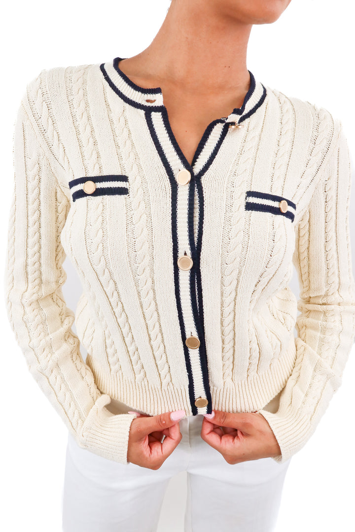 Frame cream cable knit cardigan with gold buttons (S)