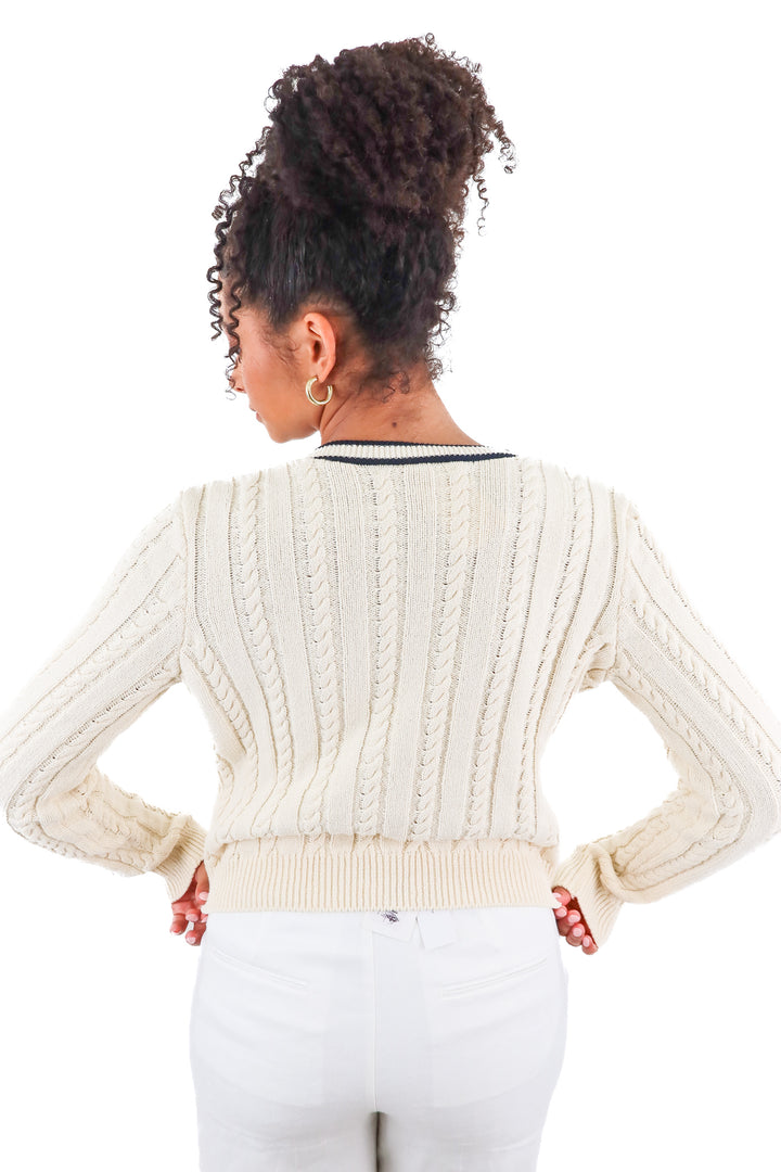 Frame cream cable knit cardigan with gold buttons (S)