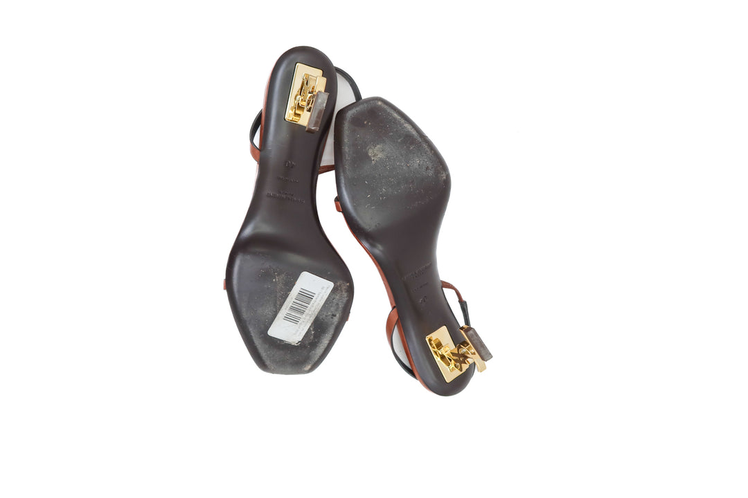 Opyum Leather YSL-Heel Slide Sandals (40; retail $1,300)*