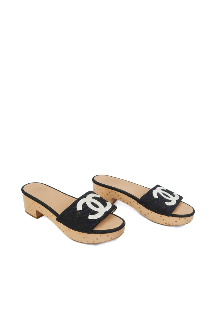 chanel black and white cc logo slide mule (38.5)