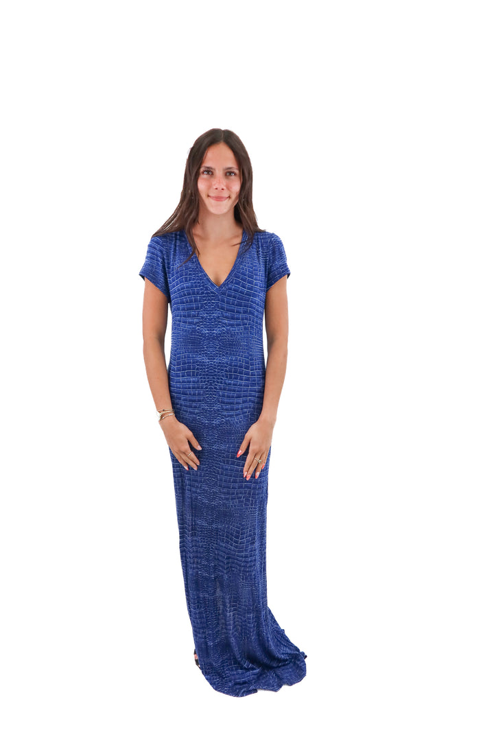 bcbg blue brick maxi dress (l)