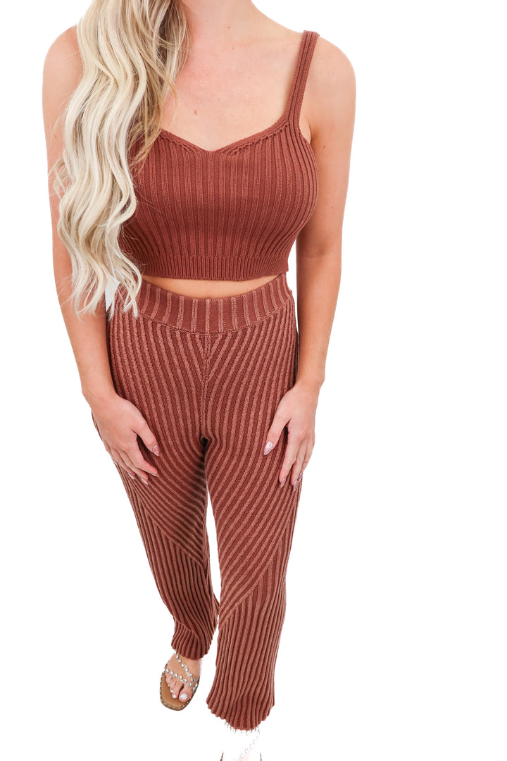 Soluna Collective brown sweater set (S; retail $250)