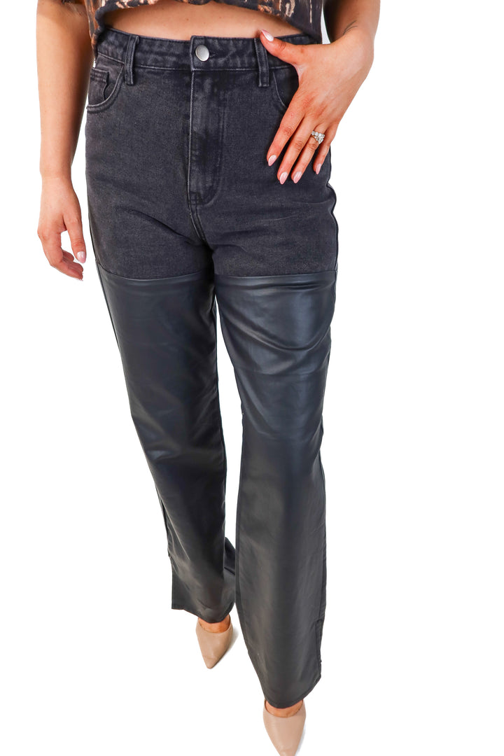 miss pap black denim/faux leather pants (12)