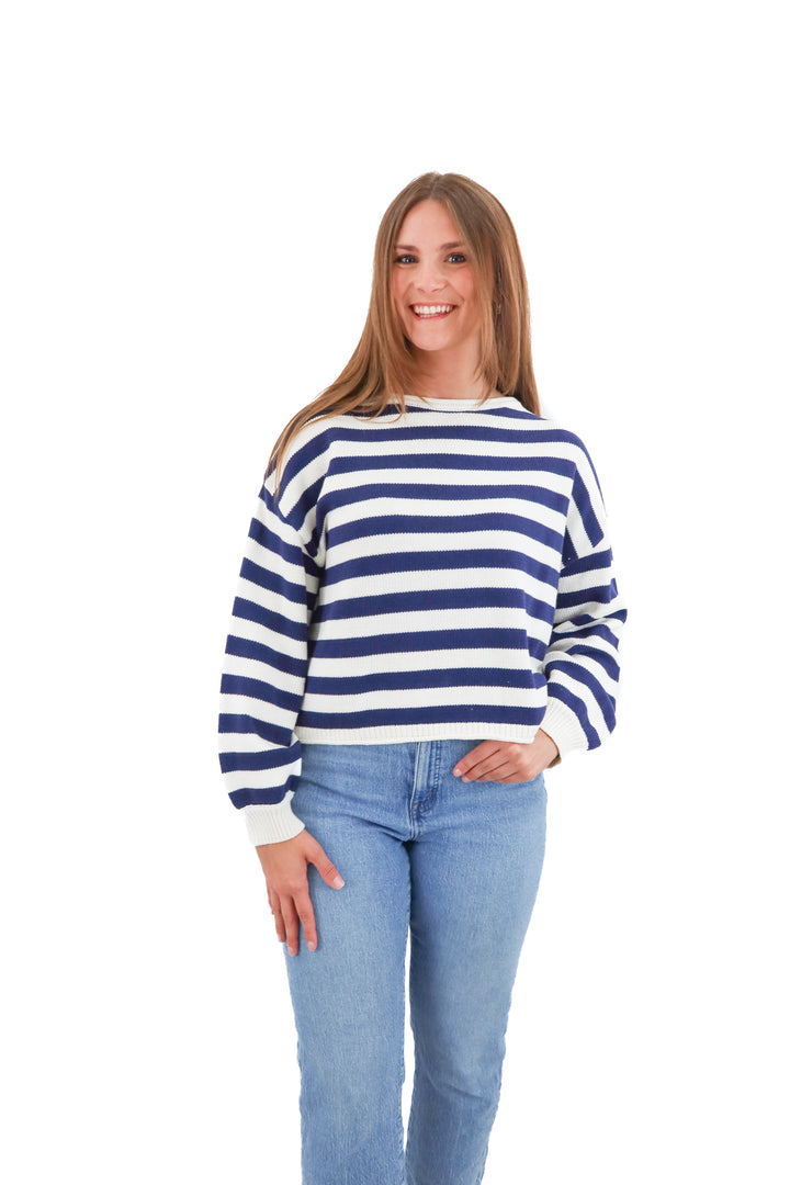 buttermelon blue/white stripe knit sweater (s; retail $29)