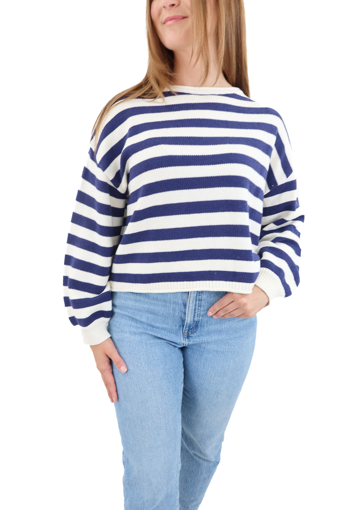 buttermelon blue/white stripe knit sweater (s; retail $29)