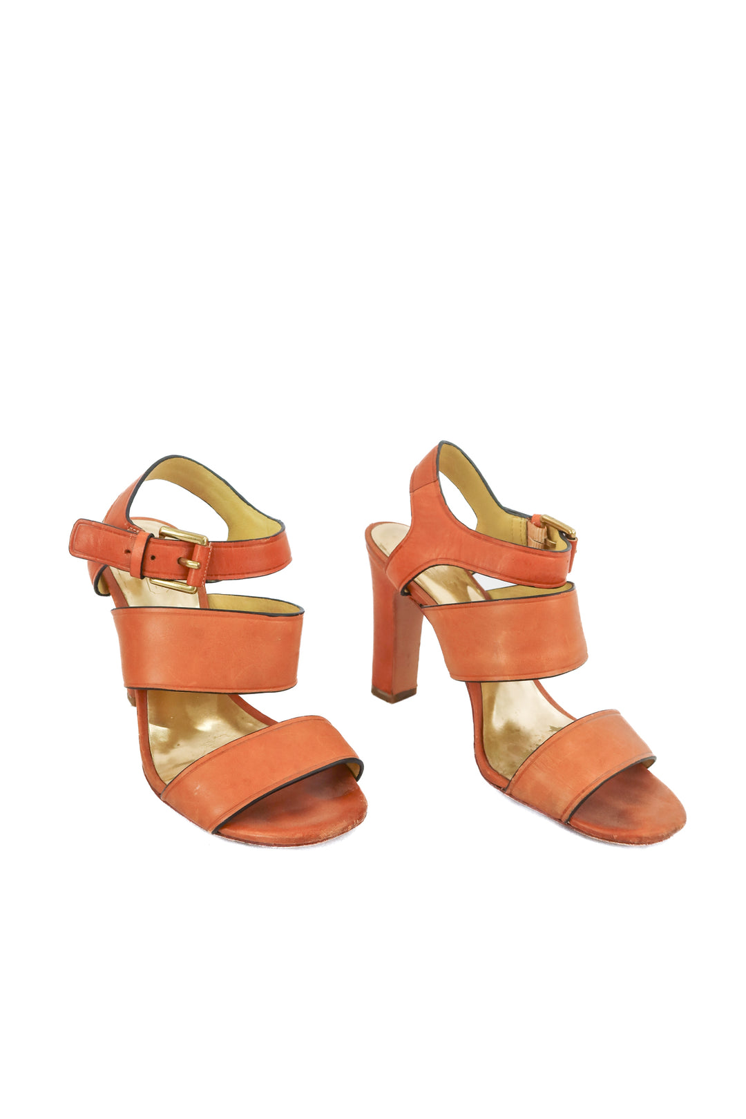 coach tan chunky heel sandals (7.5; retail $195)