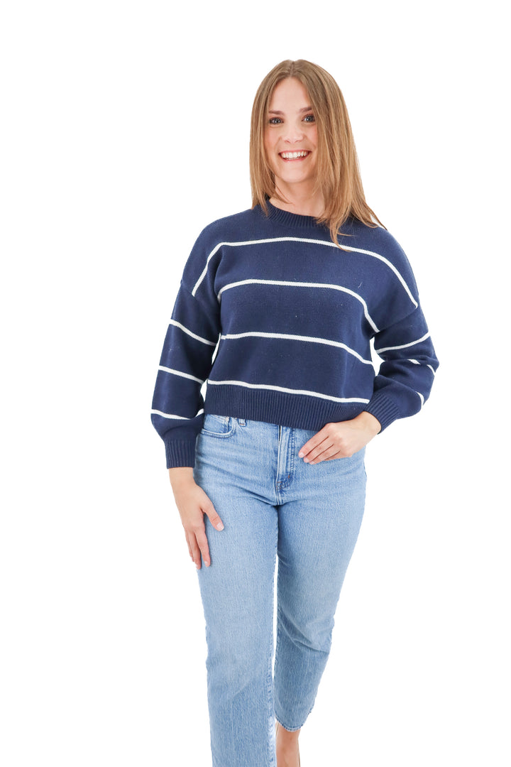 hollister blue/white stripe knit sweater (m)